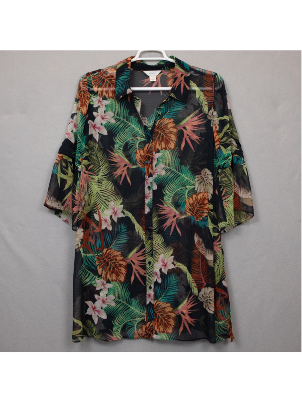 CJ Banks tropical floral sheer swim cover up-1X